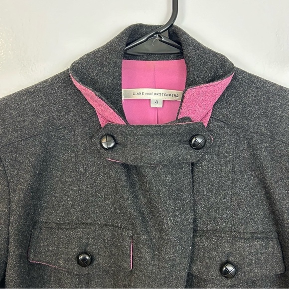 Diane Von Furstenberg El Dorado Grey Button Up Wool Blend Pea Coat Jacket Size 4 - Picture 5 of 14